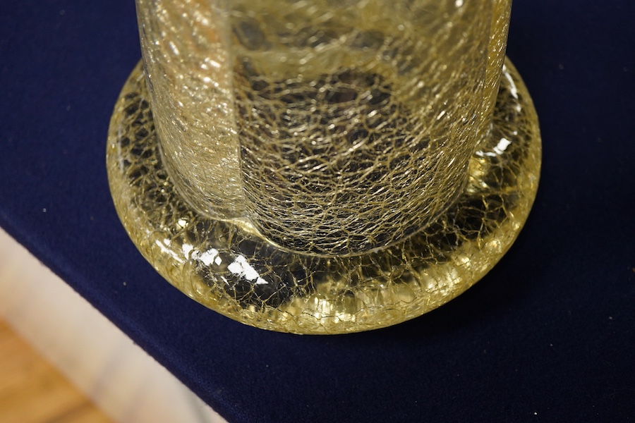 An amber glass vase, crackled effect, after Daum, 23cm high